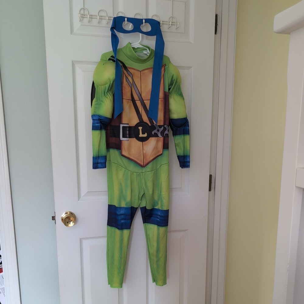 Leonardo TMNT Costume Jumpsuit w/ Shell Back & Mask Sz M Boys 8-10 Nickelodeon